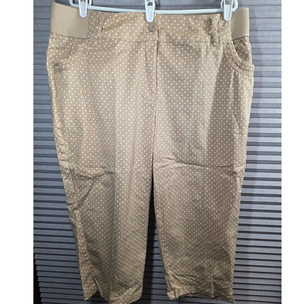 Woman Within Polka Dot Capris Plus Size 20W 20 W Tan Khaki White Cropped Pants